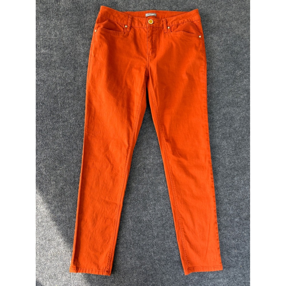 New Directions Weekend Women Orange Straight Leg Pants Size 10 Rhinestone Button